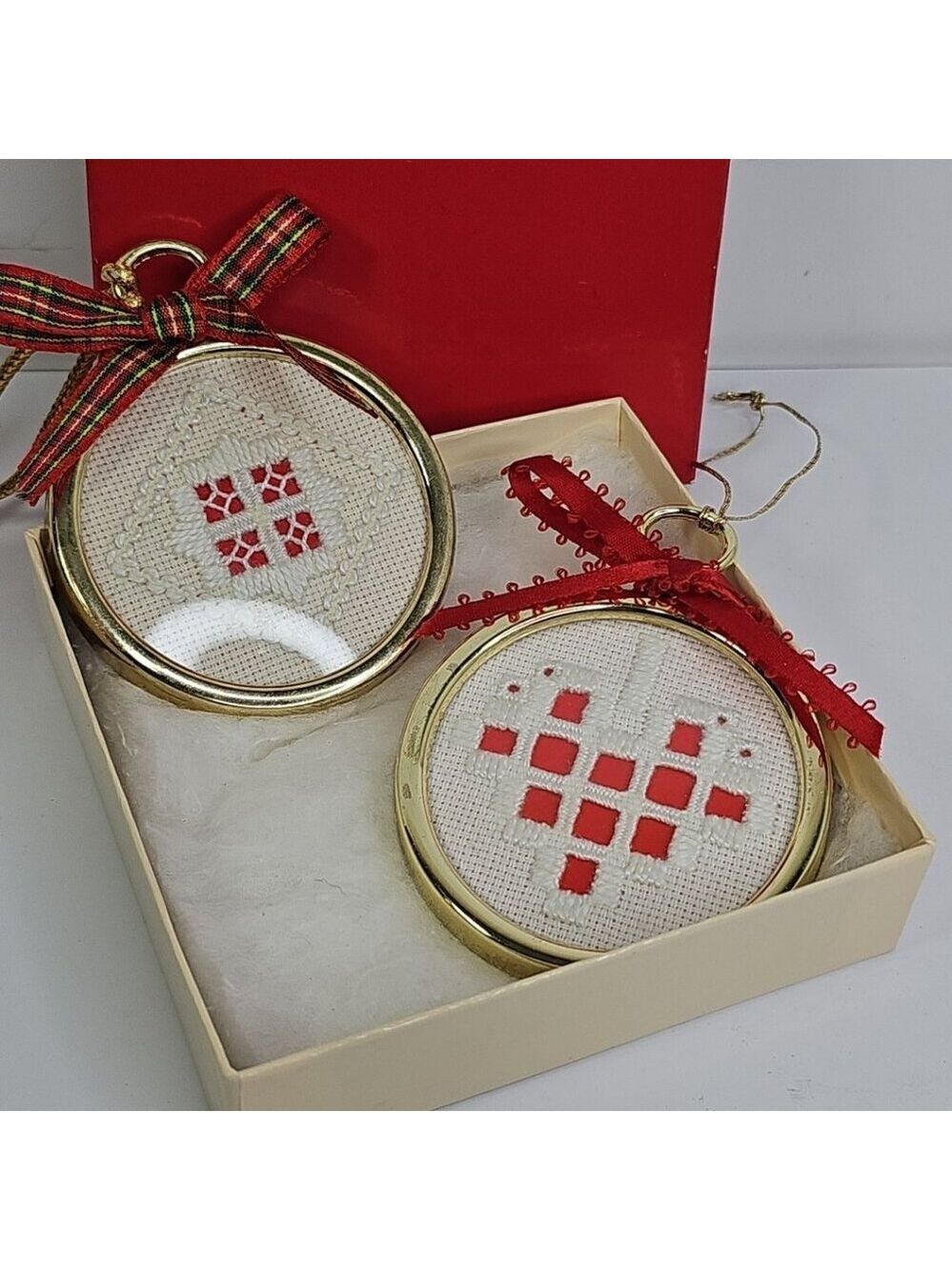 Cross Stitch Vintage Christmas Ornaments Set Of 2
